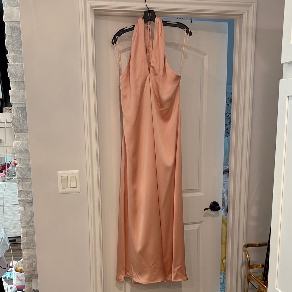 Ramy Brook Elegant Backless Halter Peach Dress